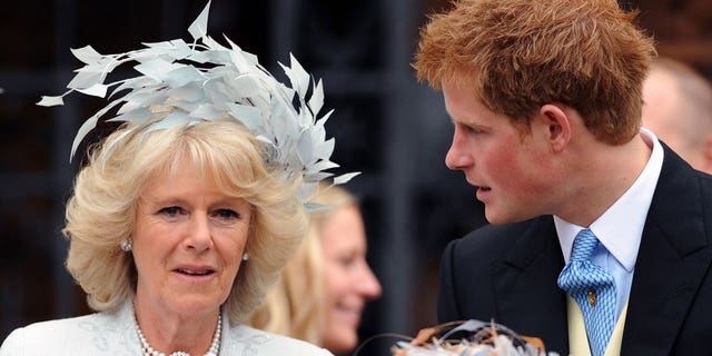 Camilla stands next to a young Prince Harry