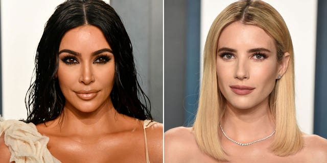 Kim Kardashian and Emma Roberts shown side by side