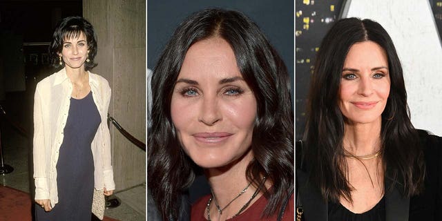 Three split of Courteney Cox through the years.