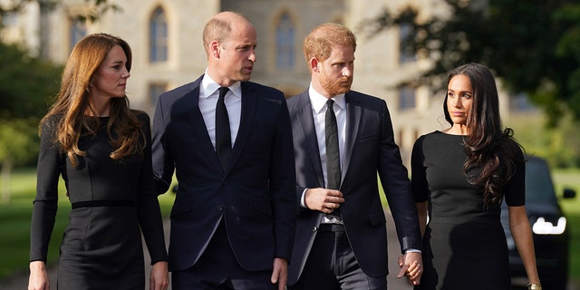 Kate Middleton, Prince William, Prince Harry and Meghan Markle all wearing black