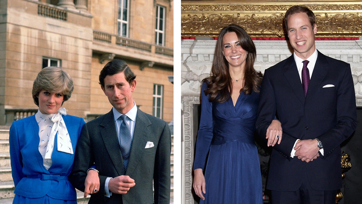 A side-by-side photo of Princess Diana and Kate Middleton on the day of their engagements