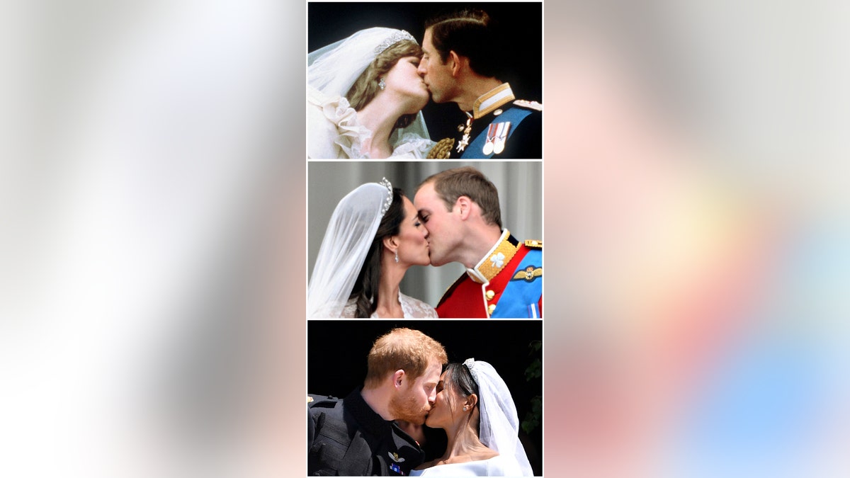 A composite photos of Princess Diana, Kate Middleton and Meghan Markle on their wedding day