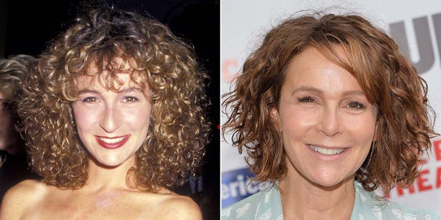 Side by side of Jennifer Grey before and after her nose job