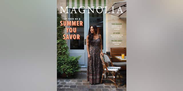 Joanna Gaines wears a floral sundress on summer magazine cover