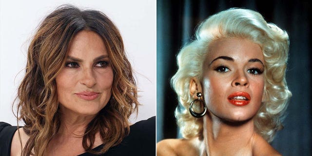 Split screen of Mariska Hargitay with mom Jayne Mansfield