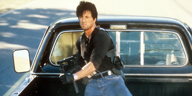 Sylvester Stallone filming a scene for "Cobra"