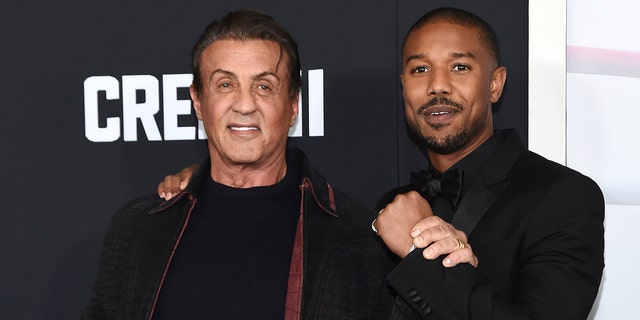 Michael B. Jordan and Sylvester Stallone at the premiere of Creed