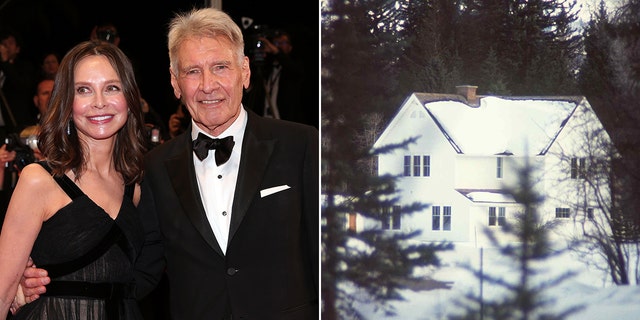 Side by side of Harrison Ford and his home in Wyoming