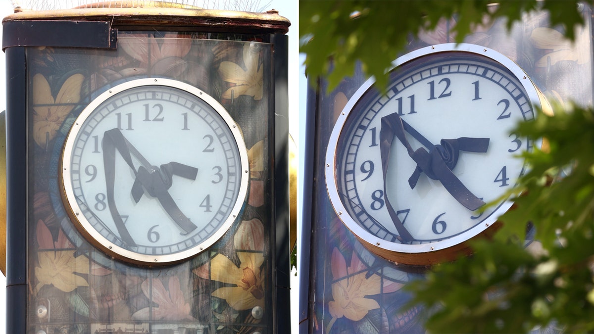 melted clock face split